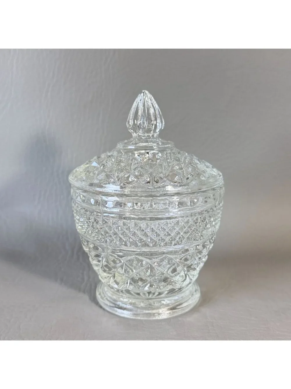 Vintage Anchor Hocking Wexford Clear Glass Covered Small Candy Dish Sugar Bowl